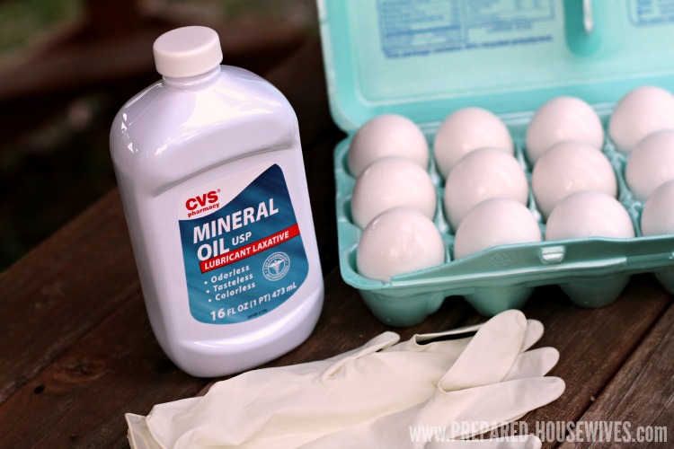 Preserve eggs with mineral oil.