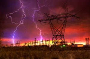 Power Distribution Station with Lightning Strike.