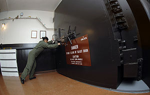 Blast doors in a missile control bunker at Minot Air Force Base, North Dakota.